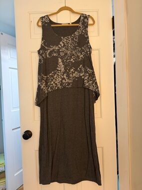 Habitat Gray Floral-Overlay Maxi Dress